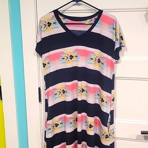 V neck aztec design short sleeve dress size large colorblock Spring Summer Light